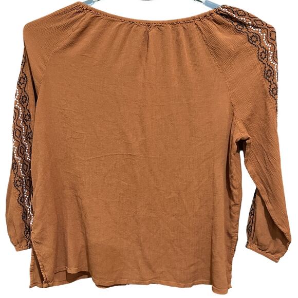 Susan Graver Womens Tunic Top Plus 2X Petite Brown Boho Long Sleeve Bohemian - Picture 2 of 7